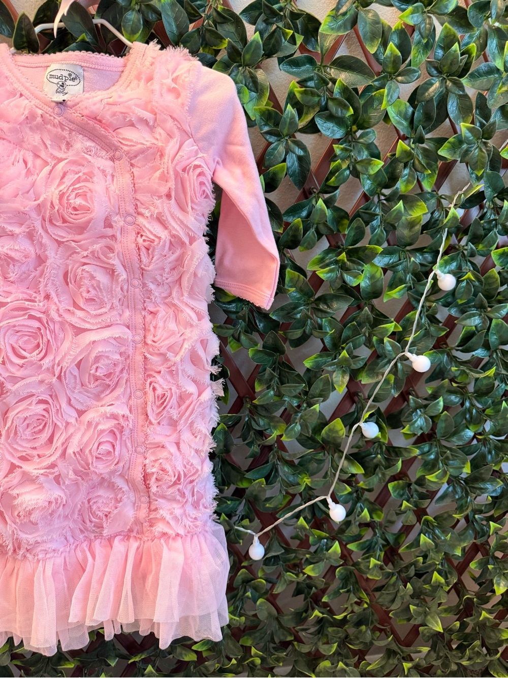 Mud Pie Pink Rosette Ruffle Baby Gown - Picture 2 of 8